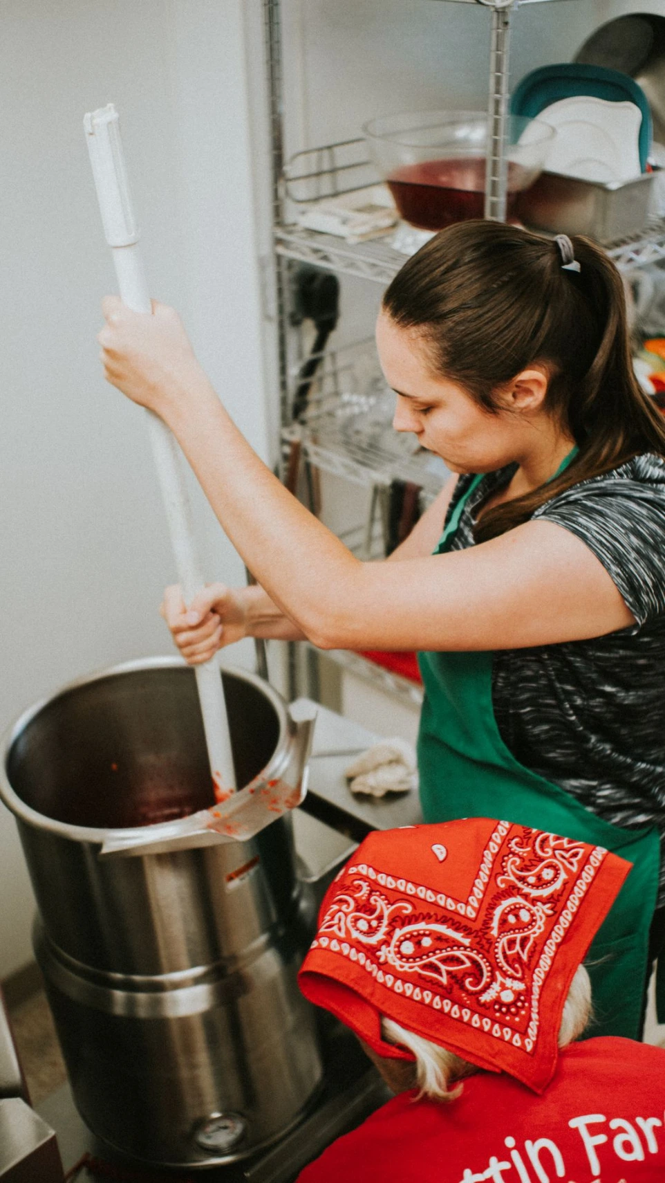 Worker making jam